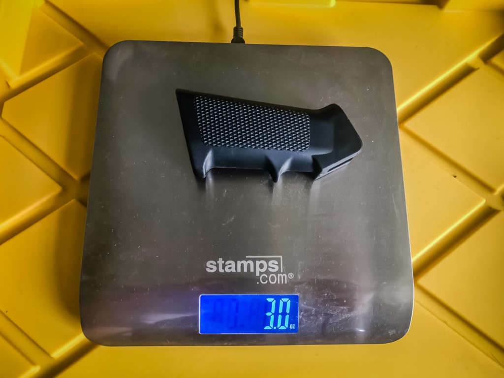 plastic AR grip weighing 3 ounces